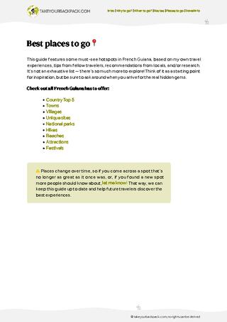 example page 3 from our offline Travel Guide for French Guiana